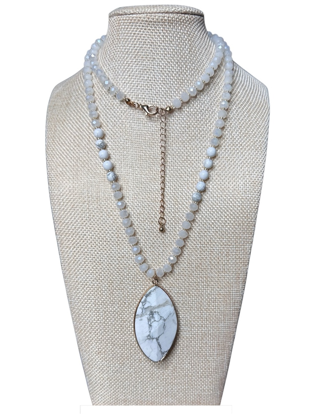 White Howlite Pendant Layered Necklace - Women Jewelry